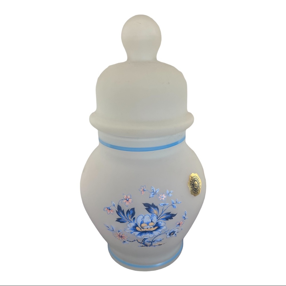 Westmoreland Glass Frosted Satin Blue “Forget Me Not” Floral Condiment J…